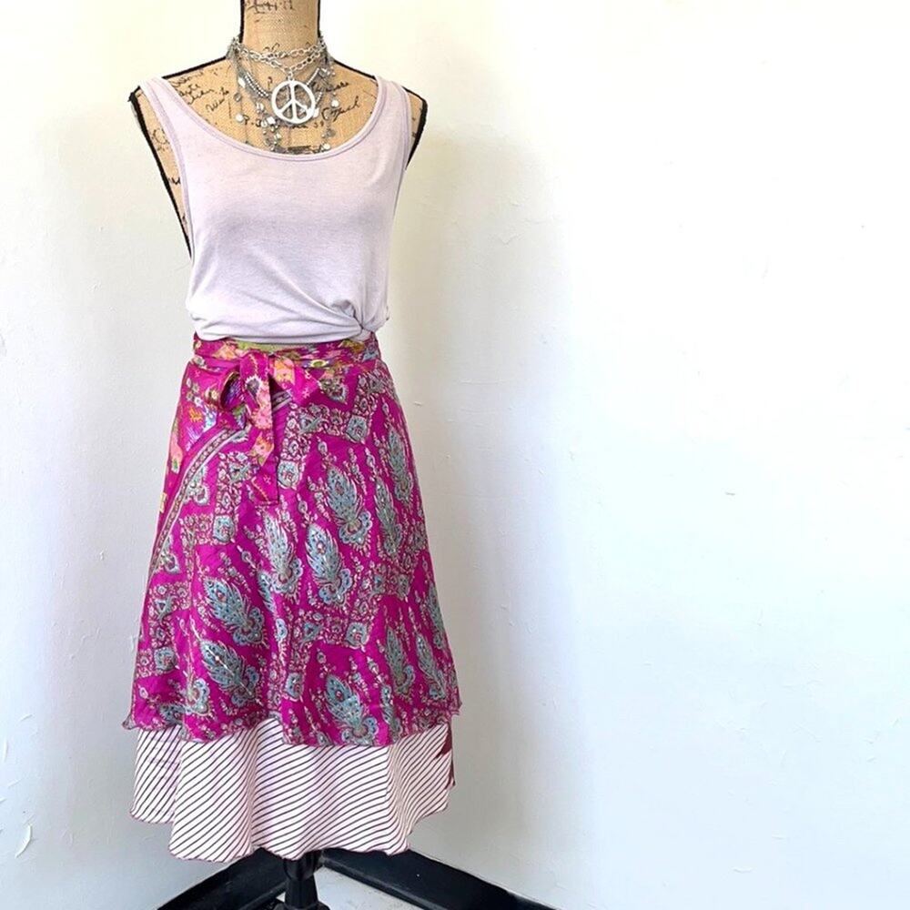 URBAN NOMAD 100% silk wrap midi boho skirt size MEDIUM